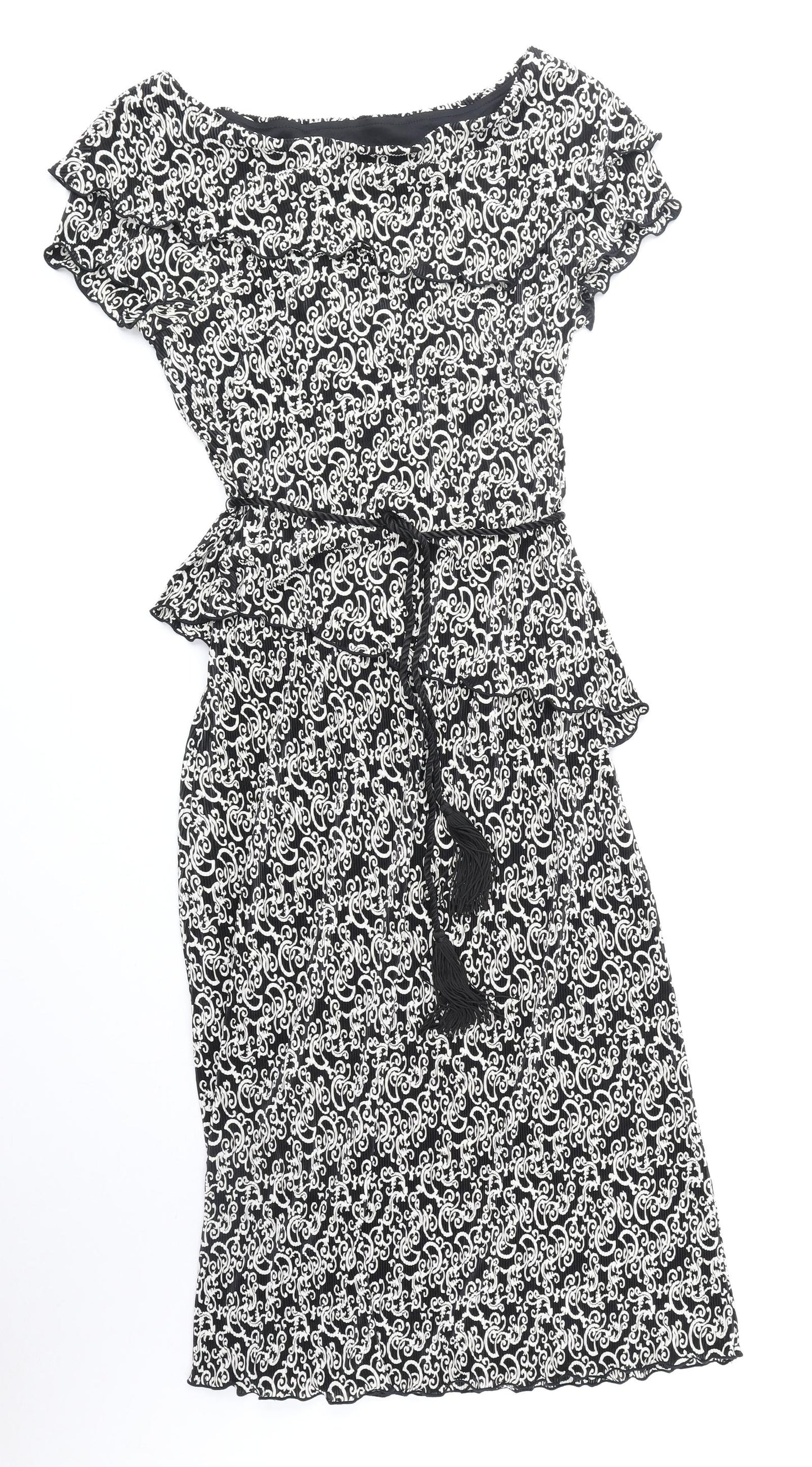 Dressbarn Womens Black Geometric Polyester Pencil Dress Size 8 Off the Shoulder Pullover