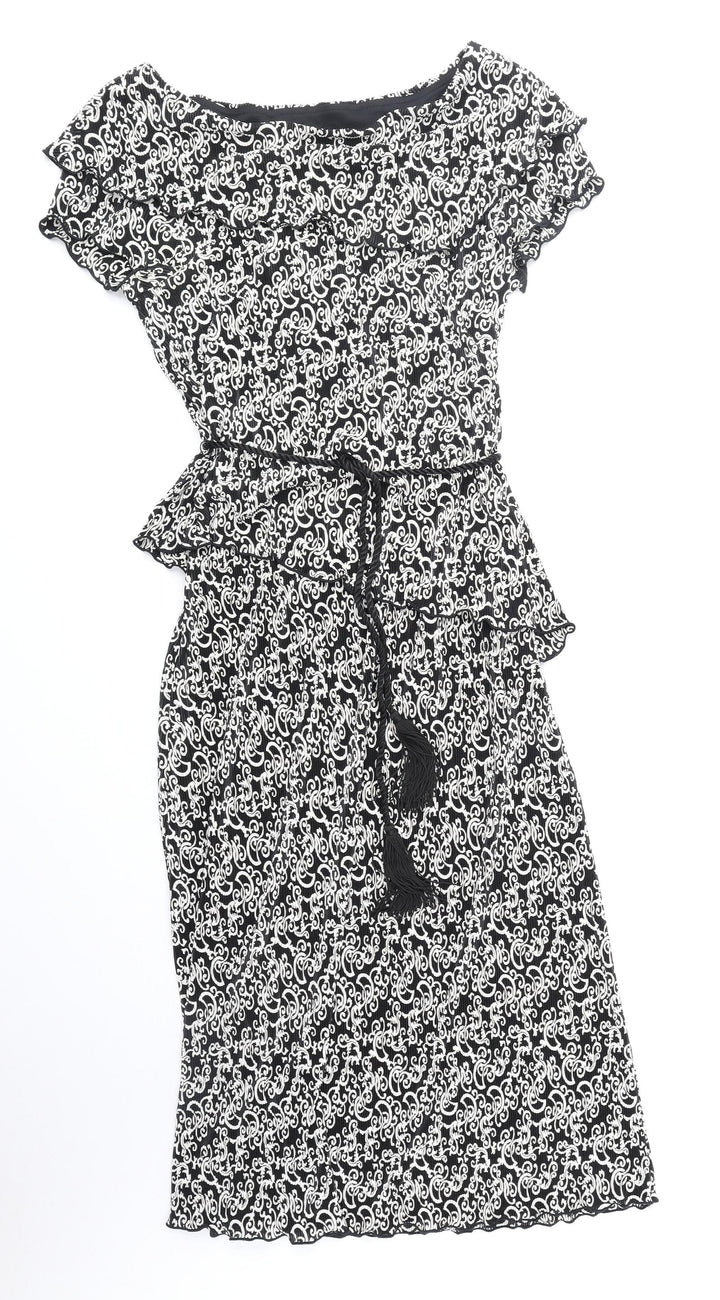 Dressbarn Womens Black Geometric Polyester Pencil Dress Size 8 Off the Shoulder Pullover