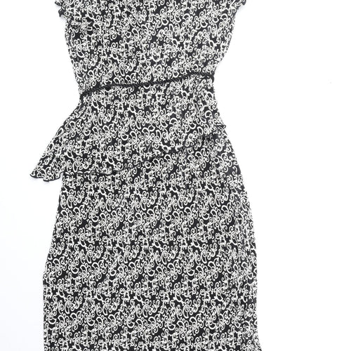 Dressbarn Womens Black Geometric Polyester Pencil Dress Size 8 Off the Shoulder Pullover