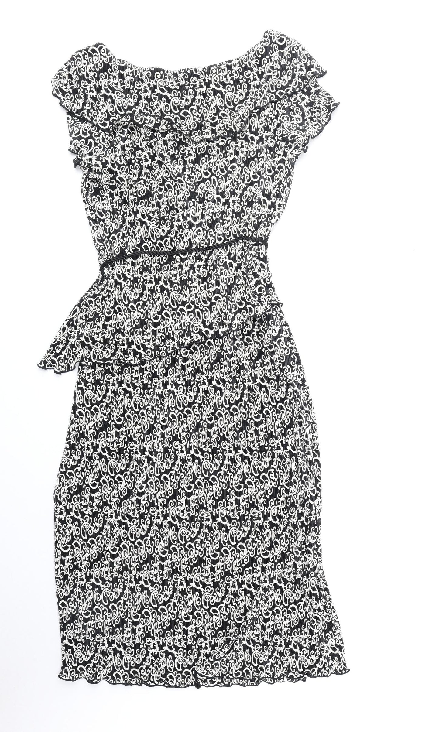 Dressbarn Womens Black Geometric Polyester Pencil Dress Size 8 Off the Shoulder Pullover
