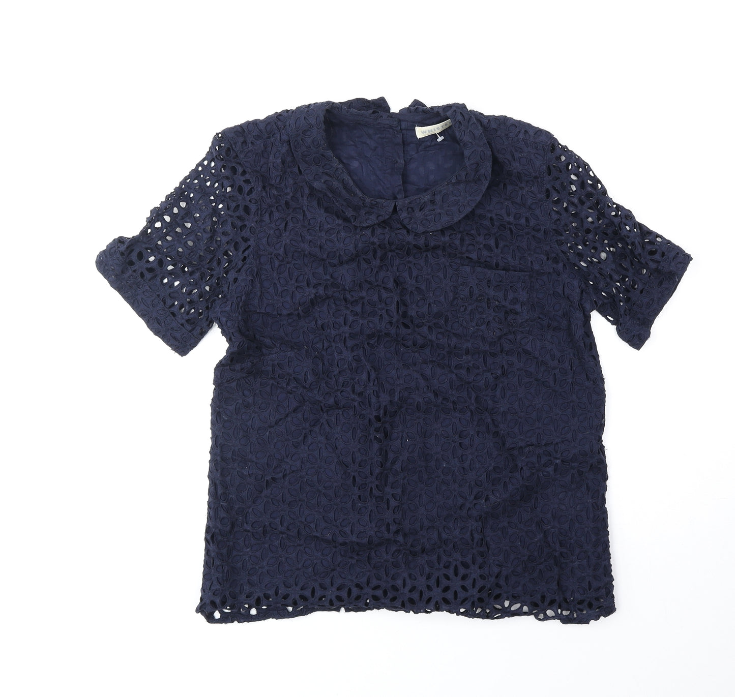 Whistles Womens Blue Geometric Cotton Basic Blouse Size 10 Collared