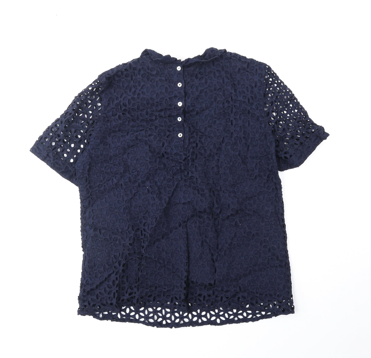 Whistles Womens Blue Geometric Cotton Basic Blouse Size 10 Collared