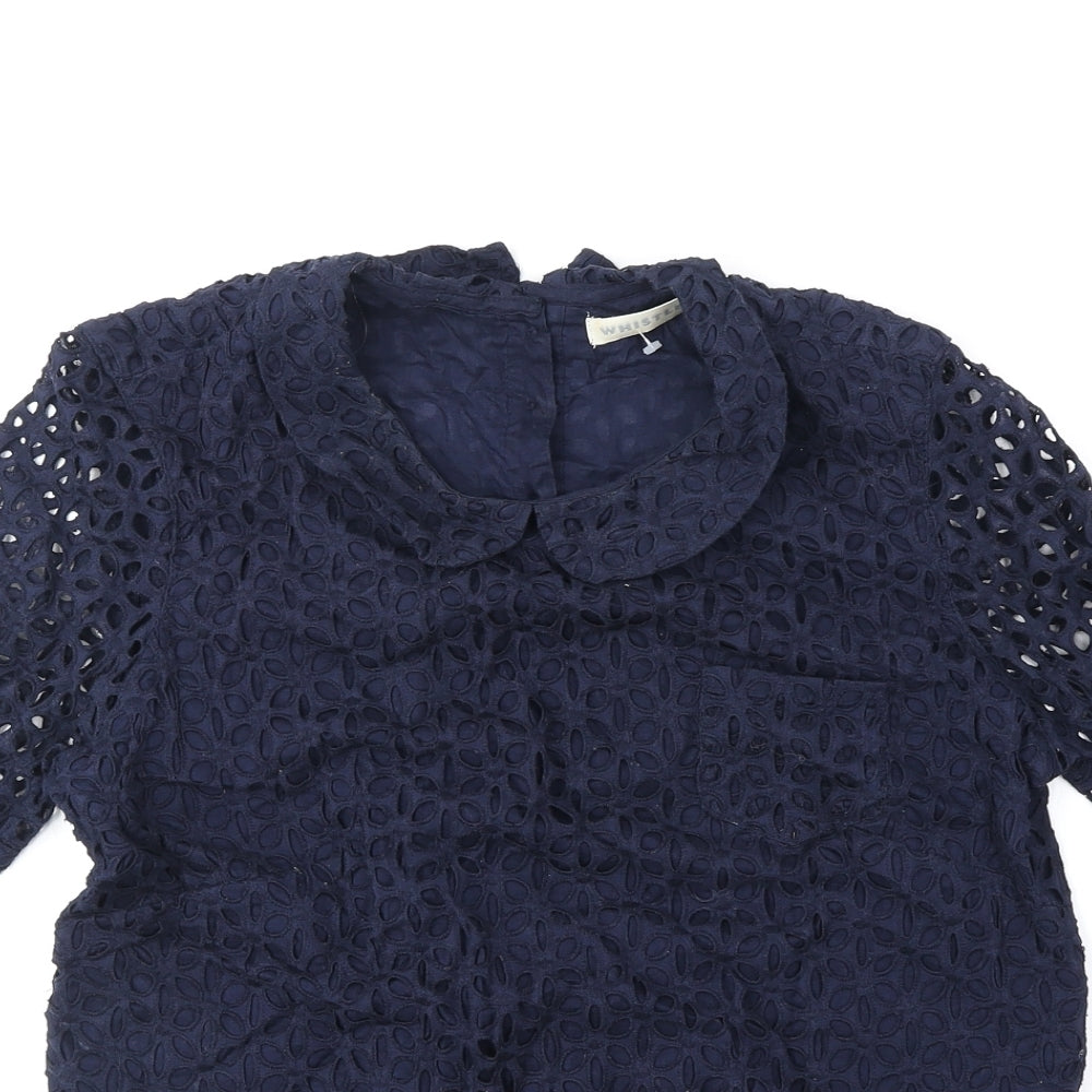 Whistles Womens Blue Geometric Cotton Basic Blouse Size 10 Collared