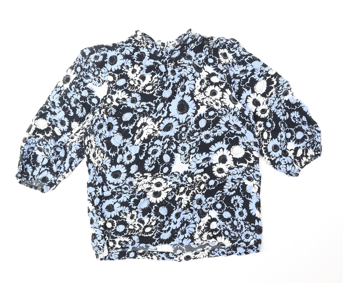 Marks and Spencer Womens Blue Floral Polyester Basic Blouse Size 12 Round Neck