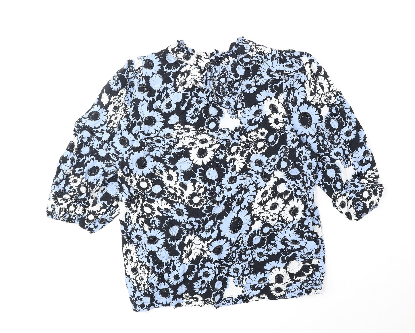 Marks and Spencer Womens Blue Floral Polyester Basic Blouse Size 12 Round Neck