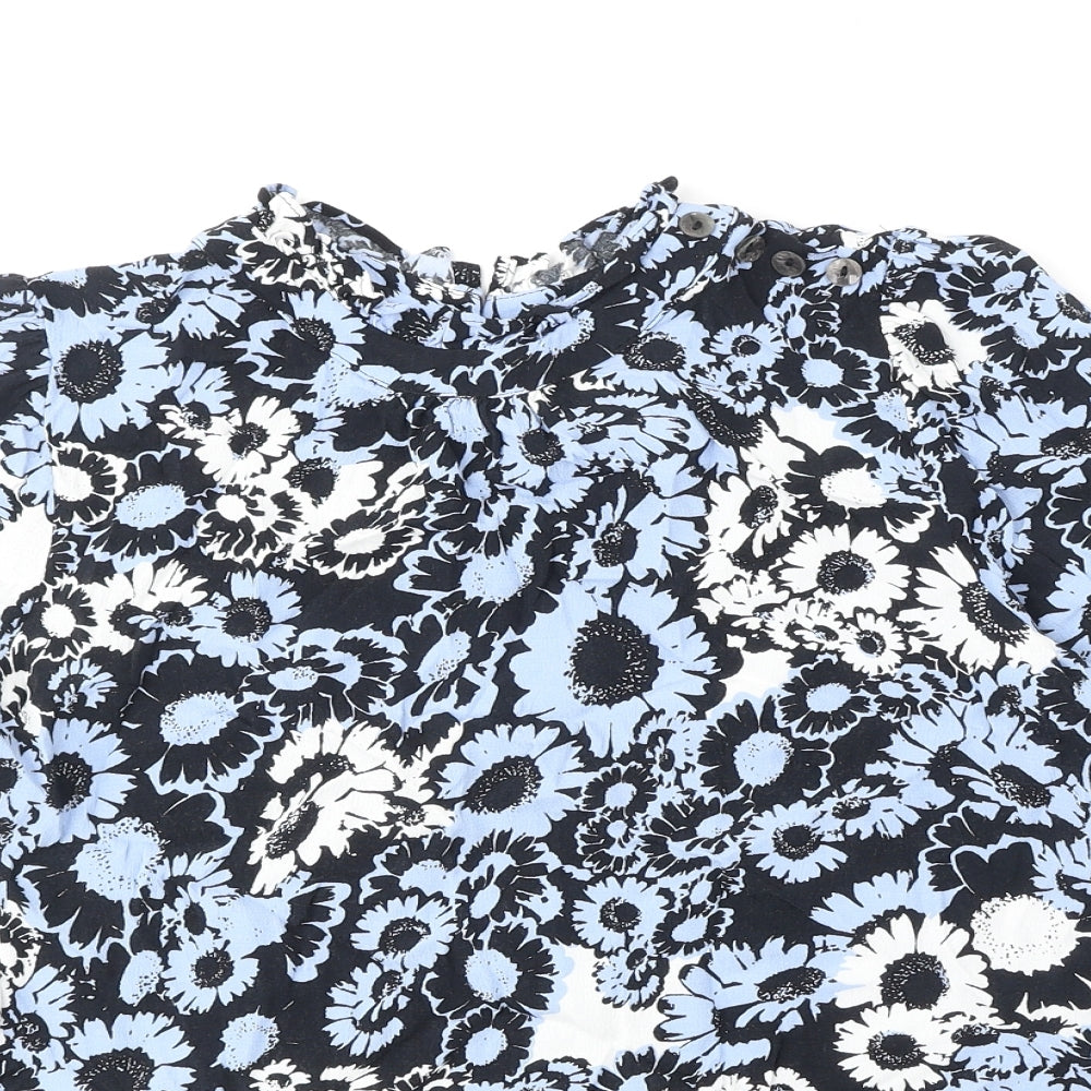 Marks and Spencer Womens Blue Floral Polyester Basic Blouse Size 12 Round Neck