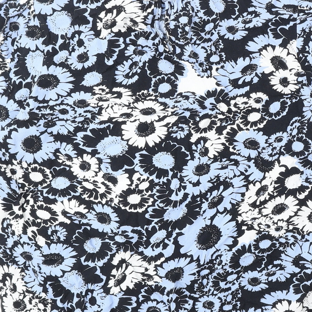 Marks and Spencer Womens Blue Floral Polyester Basic Blouse Size 12 Round Neck