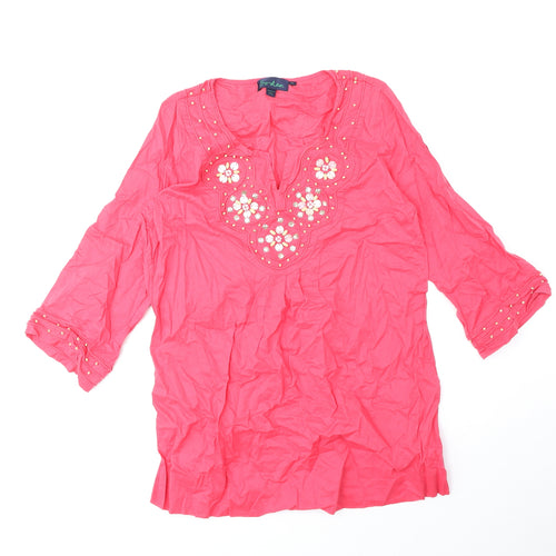 Boden Womens Pink Floral Cotton Tunic Blouse Size 10 V-Neck