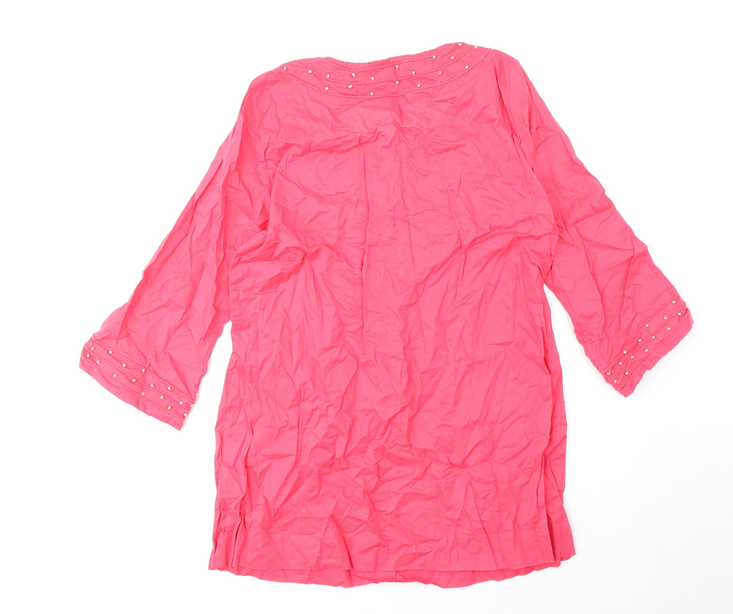 Boden Womens Pink Floral Cotton Tunic Blouse Size 10 V-Neck