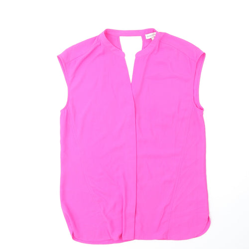 Warehouse Womens Pink Polyester Basic Blouse Size 8 V-Neck
