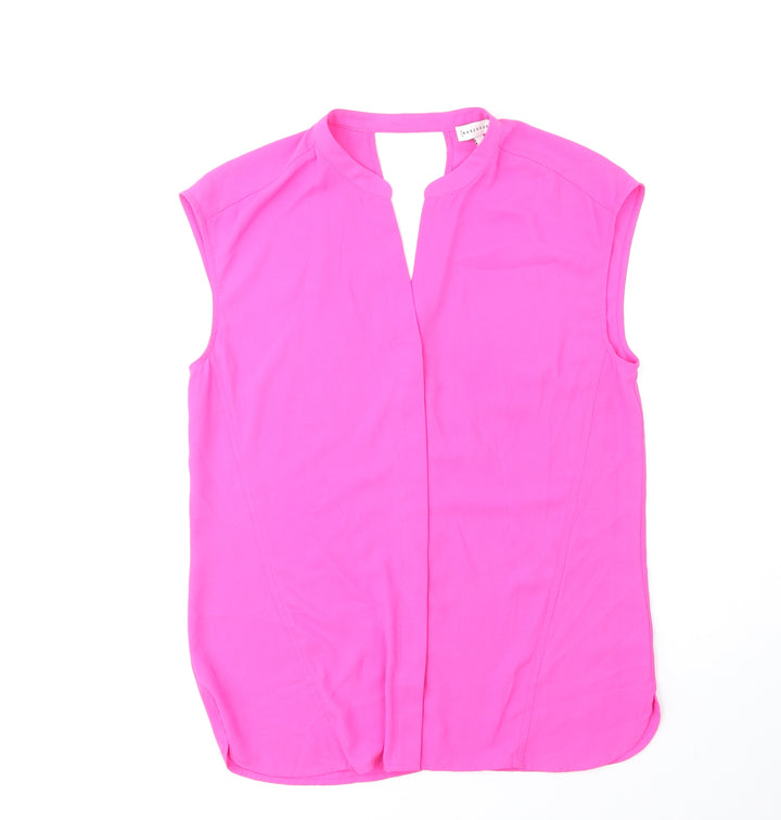 Warehouse Womens Pink Polyester Basic Blouse Size 8 V-Neck