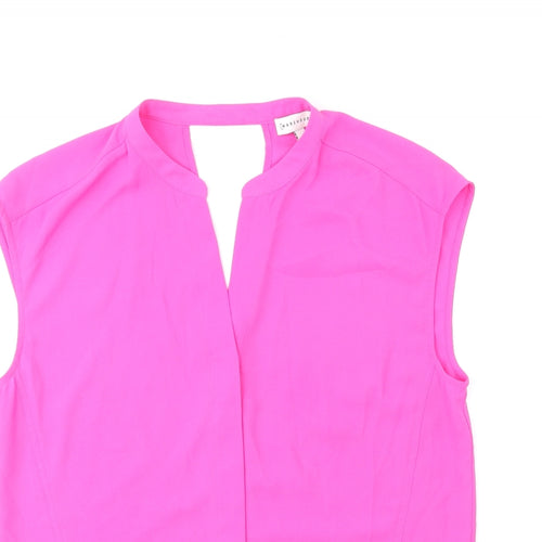 Warehouse Womens Pink Polyester Basic Blouse Size 8 V-Neck