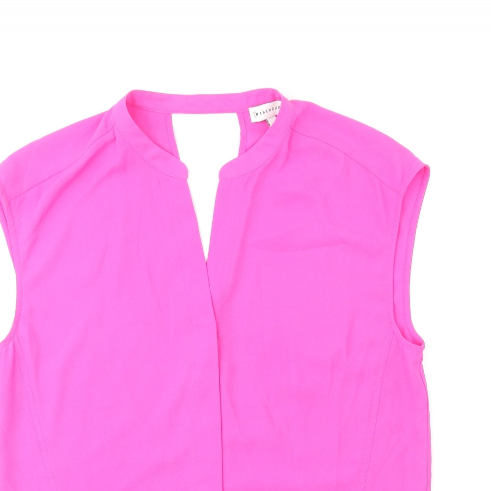 Warehouse Womens Pink Polyester Basic Blouse Size 8 V-Neck