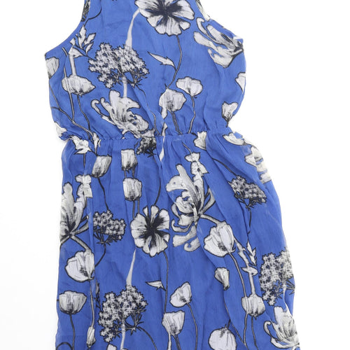 Peacocks Womens Blue Floral Polyester Tank Dress Size 6 Boat Neck Pullover