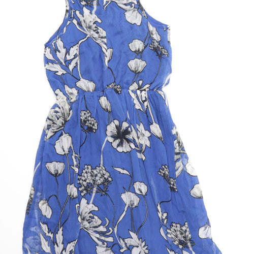 Peacocks Womens Blue Floral Polyester Tank Dress Size 6 Boat Neck Pullover