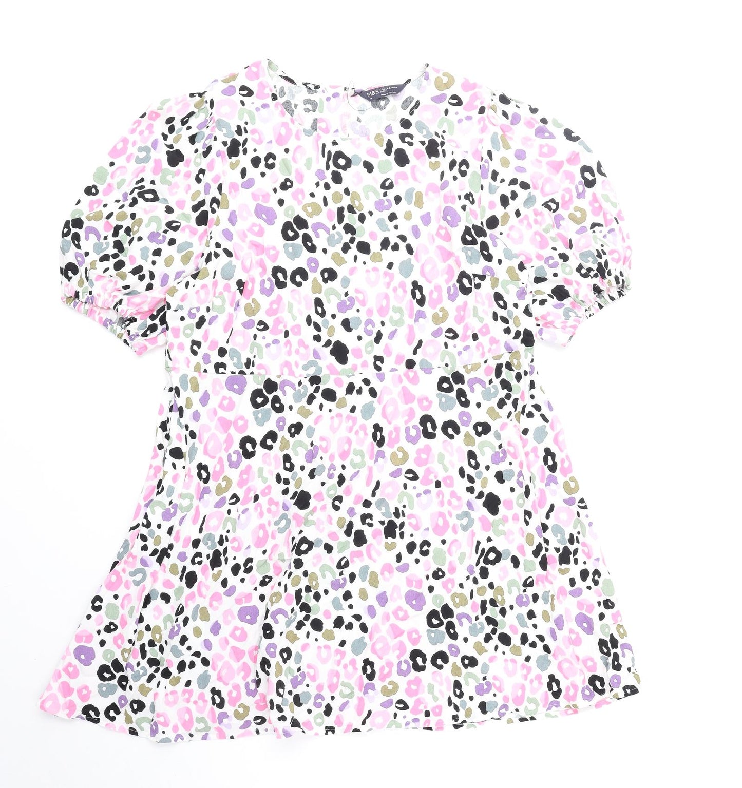 Marks and Spencer Womens Pink Geometric Polyester Fit & Flare Size 18 Round Neck Zip