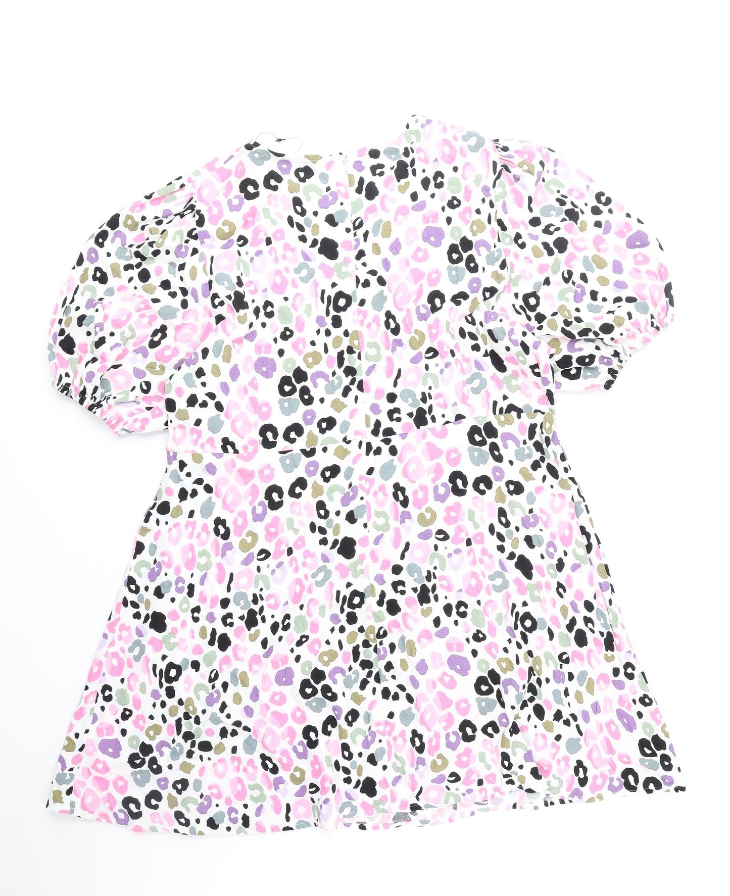 Marks and Spencer Womens Pink Geometric Polyester Fit & Flare Size 18 Round Neck Zip