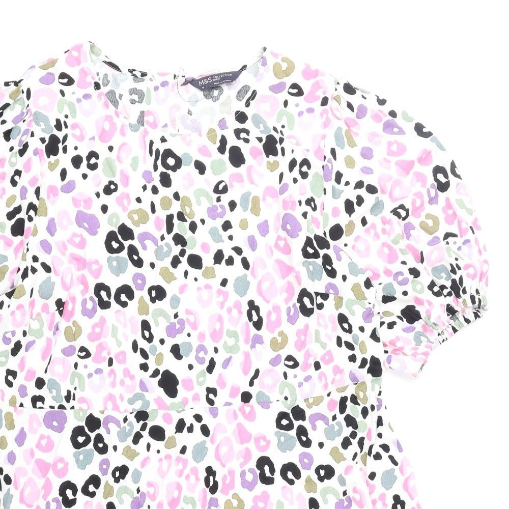 Marks and Spencer Womens Pink Geometric Polyester Fit & Flare Size 18 Round Neck Zip