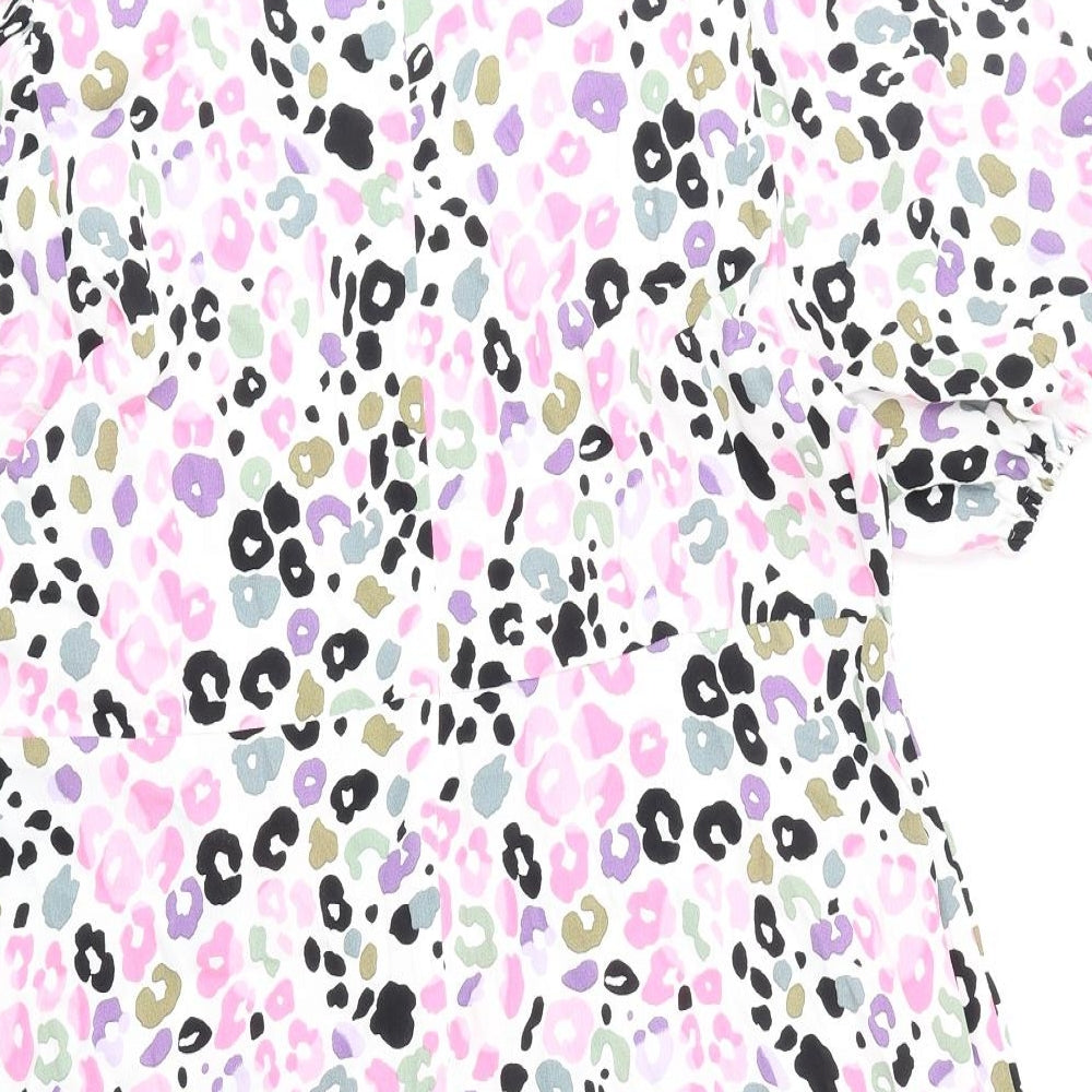 Marks and Spencer Womens Pink Geometric Polyester Fit & Flare Size 18 Round Neck Zip