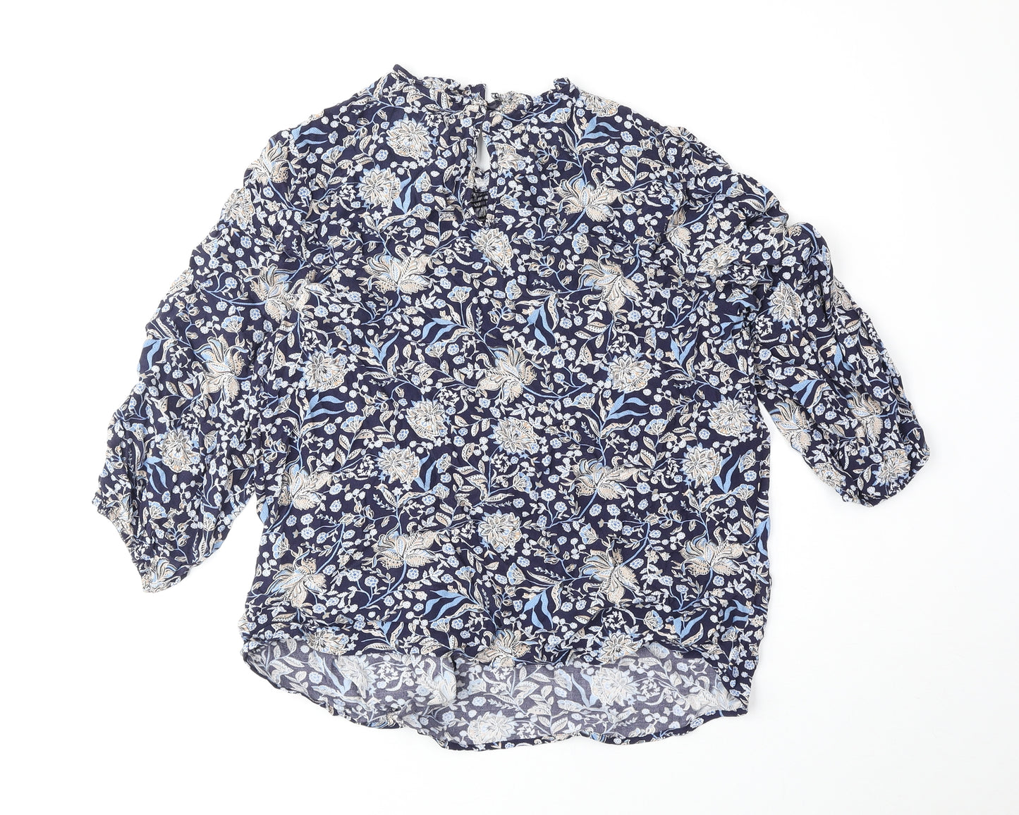 Marks and Spencer Womens Blue Floral Viscose Basic Blouse Size 10 Round Neck