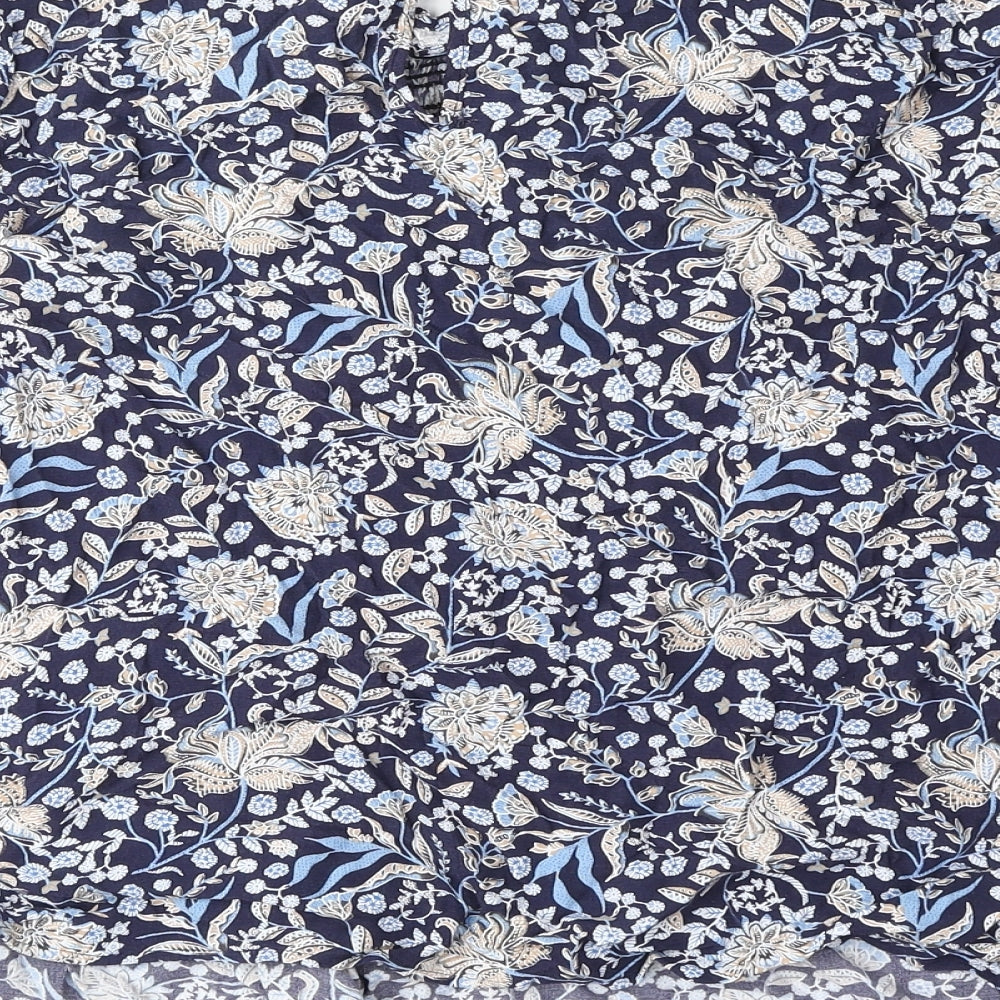 Marks and Spencer Womens Blue Floral Viscose Basic Blouse Size 10 Round Neck
