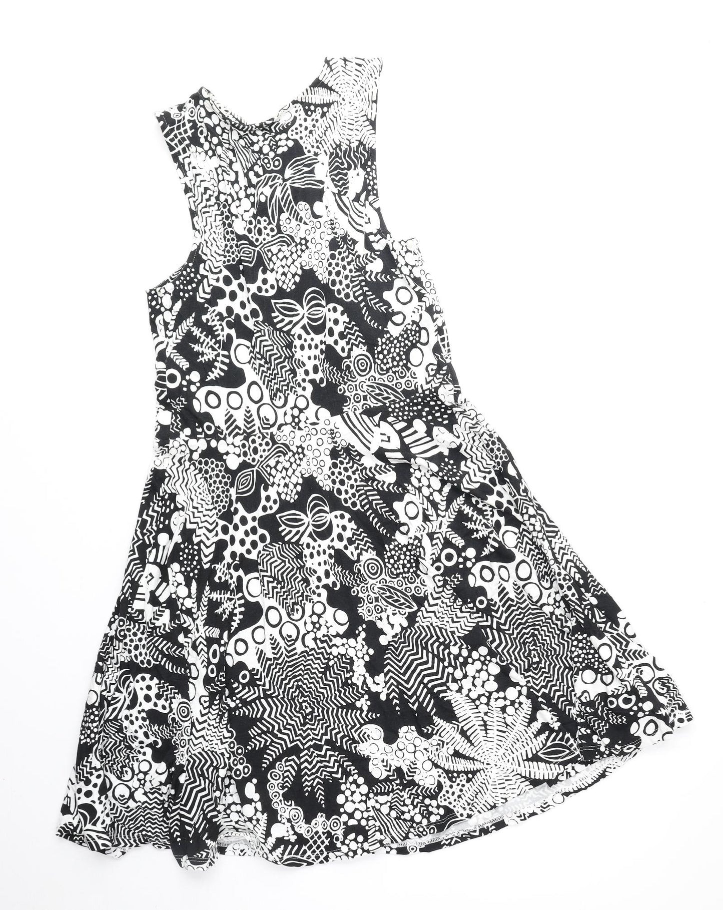 Karen Millen Womens Black Floral Viscose Fit & Flare Size 10 Round Neck Pullover