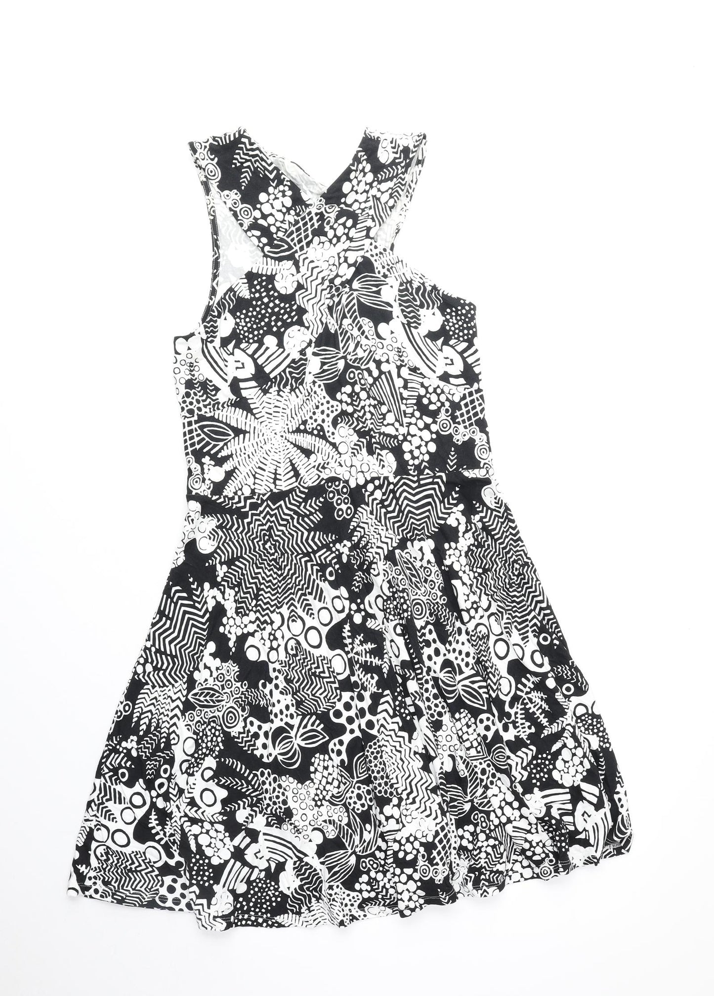 Karen Millen Womens Black Floral Viscose Fit & Flare Size 10 Round Neck Pullover
