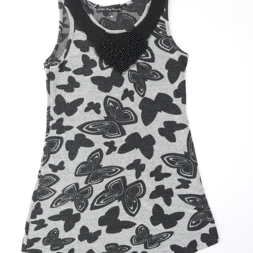 Mela London Womens Grey Geometric Acrylic Tank Dress Size 12 Round Neck Pullover - Butterfly Pattern