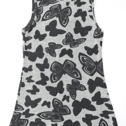 Mela London Womens Grey Geometric Acrylic Tank Dress Size 12 Round Neck Pullover - Butterfly Pattern