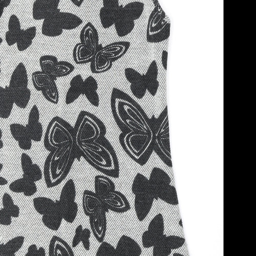 Mela London Womens Grey Geometric Acrylic Tank Dress Size 12 Round Neck Pullover - Butterfly Pattern