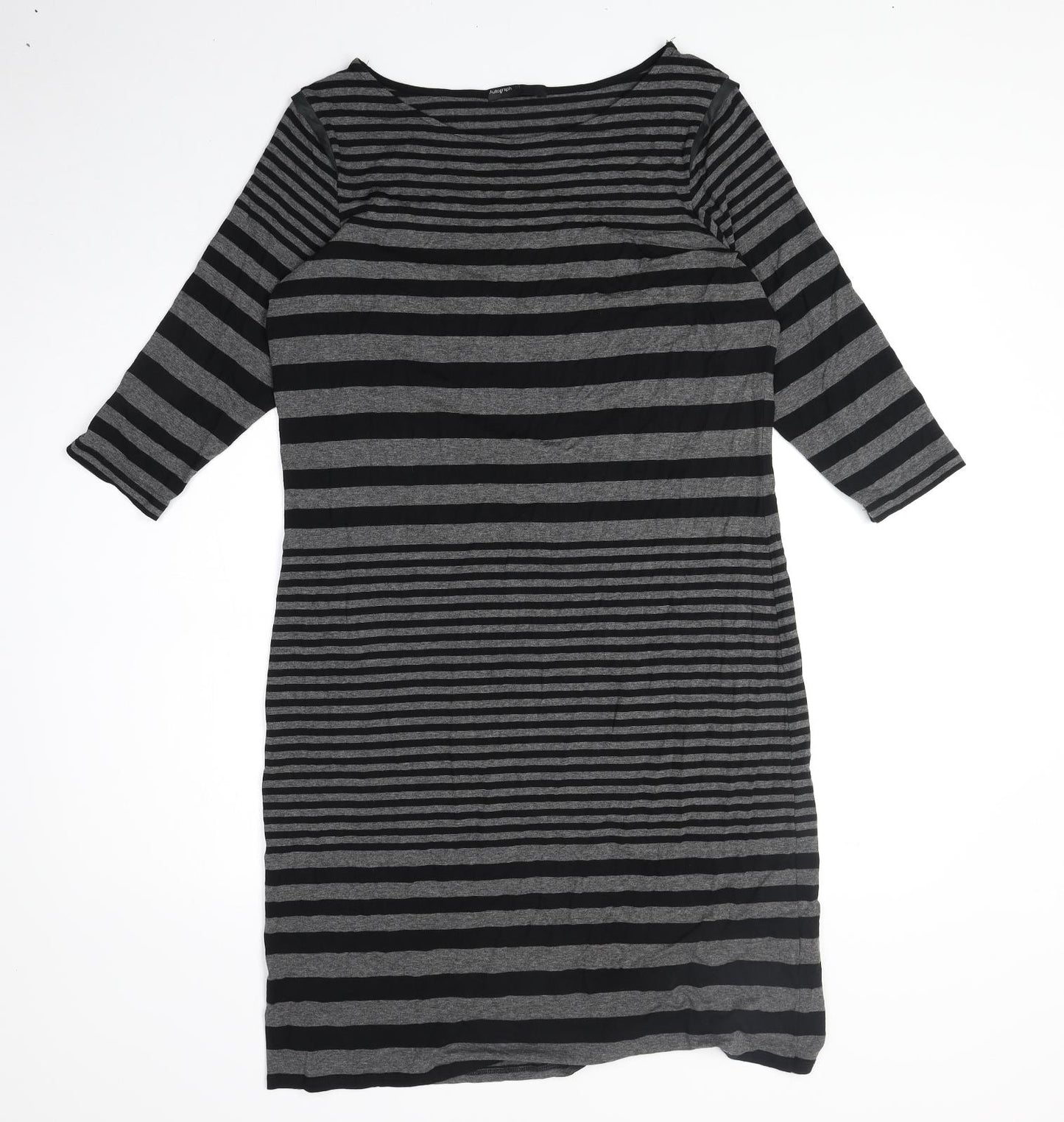 Autograph Womens Black Striped Viscose A-Line Size 16 Round Neck Pullover