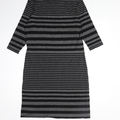 Autograph Womens Black Striped Viscose A-Line Size 16 Round Neck Pullover
