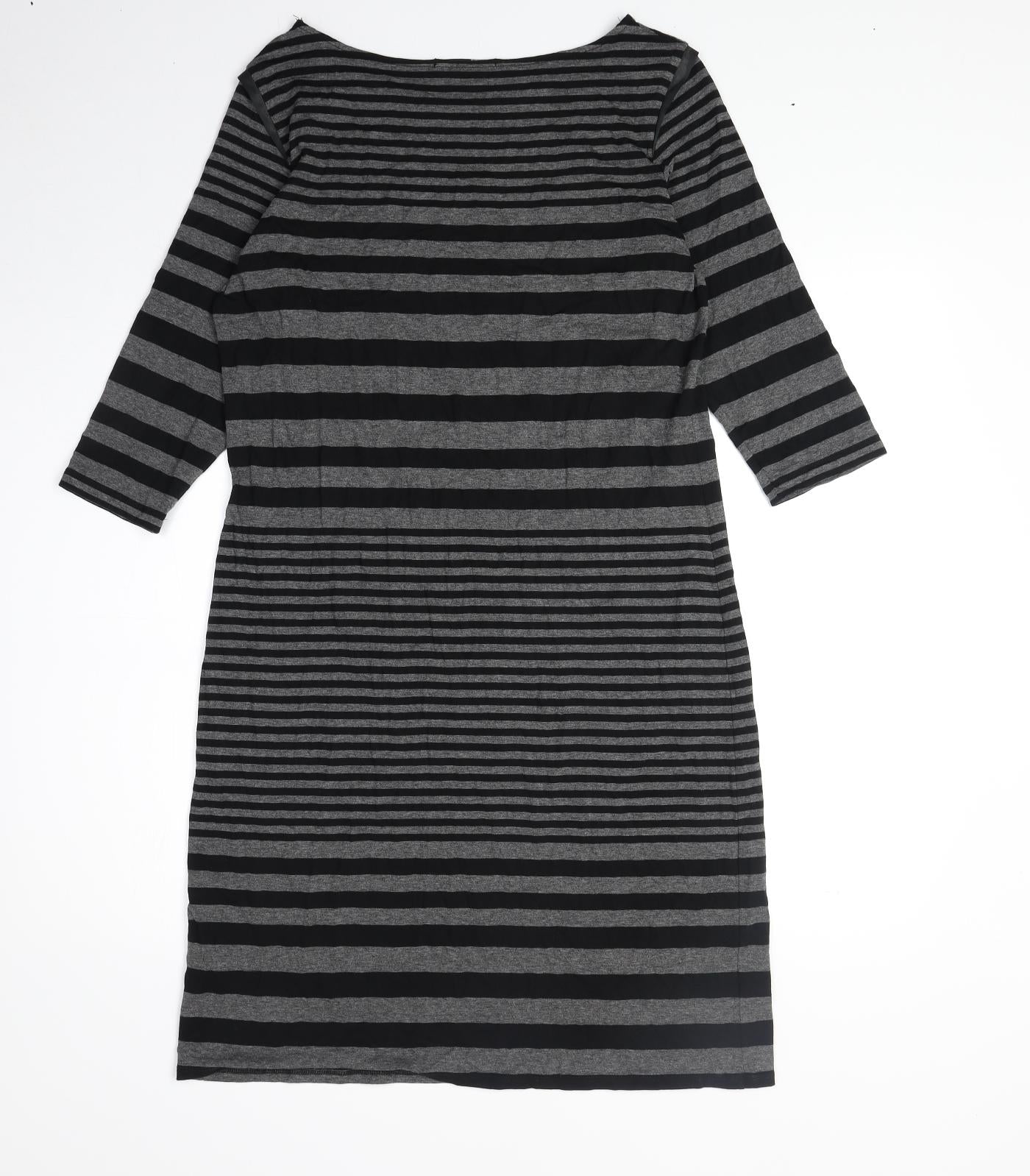 Autograph Womens Black Striped Viscose A-Line Size 16 Round Neck Pullover