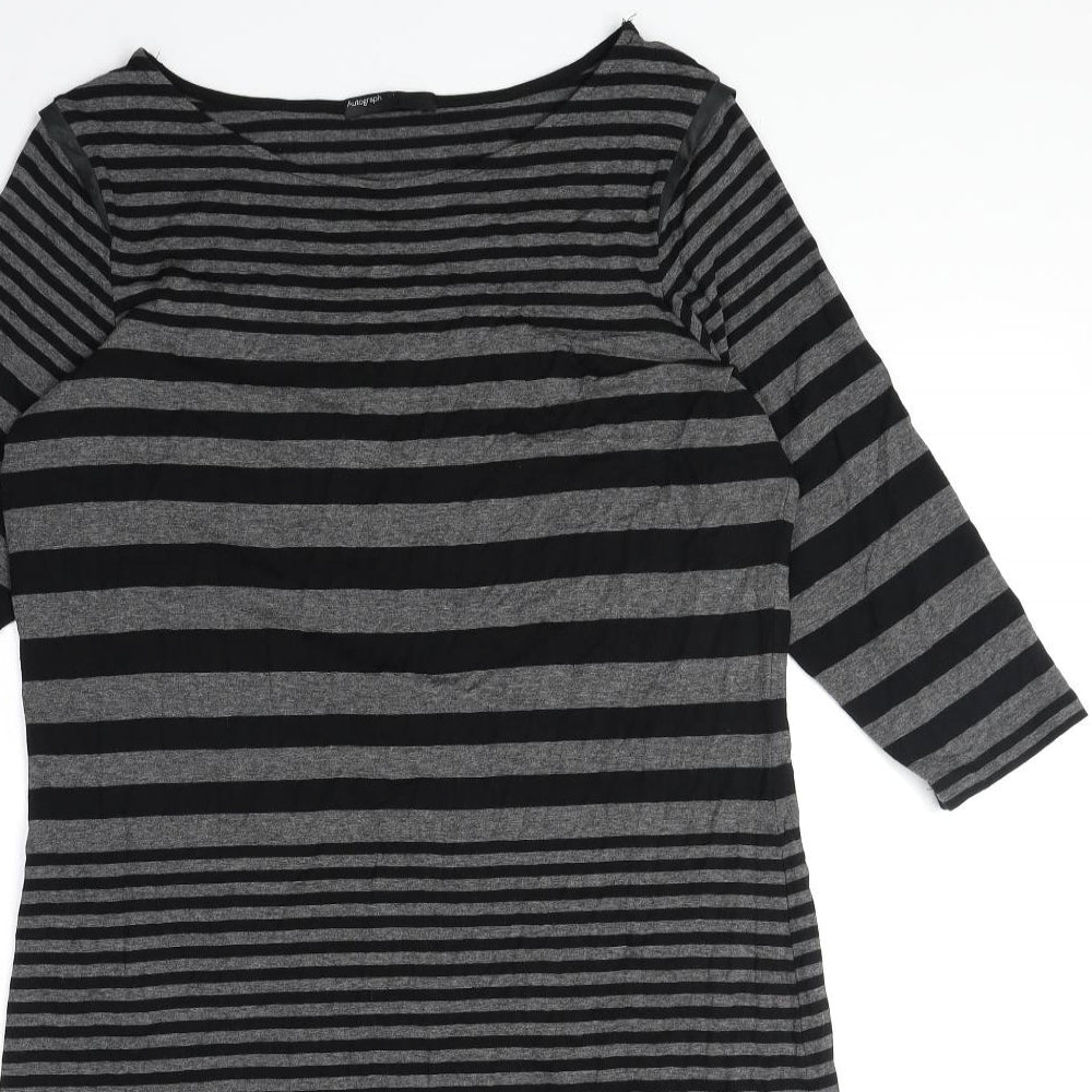 Autograph Womens Black Striped Viscose A-Line Size 16 Round Neck Pullover