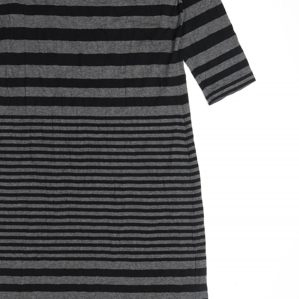 Autograph Womens Black Striped Viscose A-Line Size 16 Round Neck Pullover