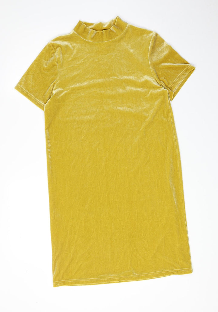 Joy Womens Green Polyester T-Shirt Dress Size 10 Mock Neck Pullover