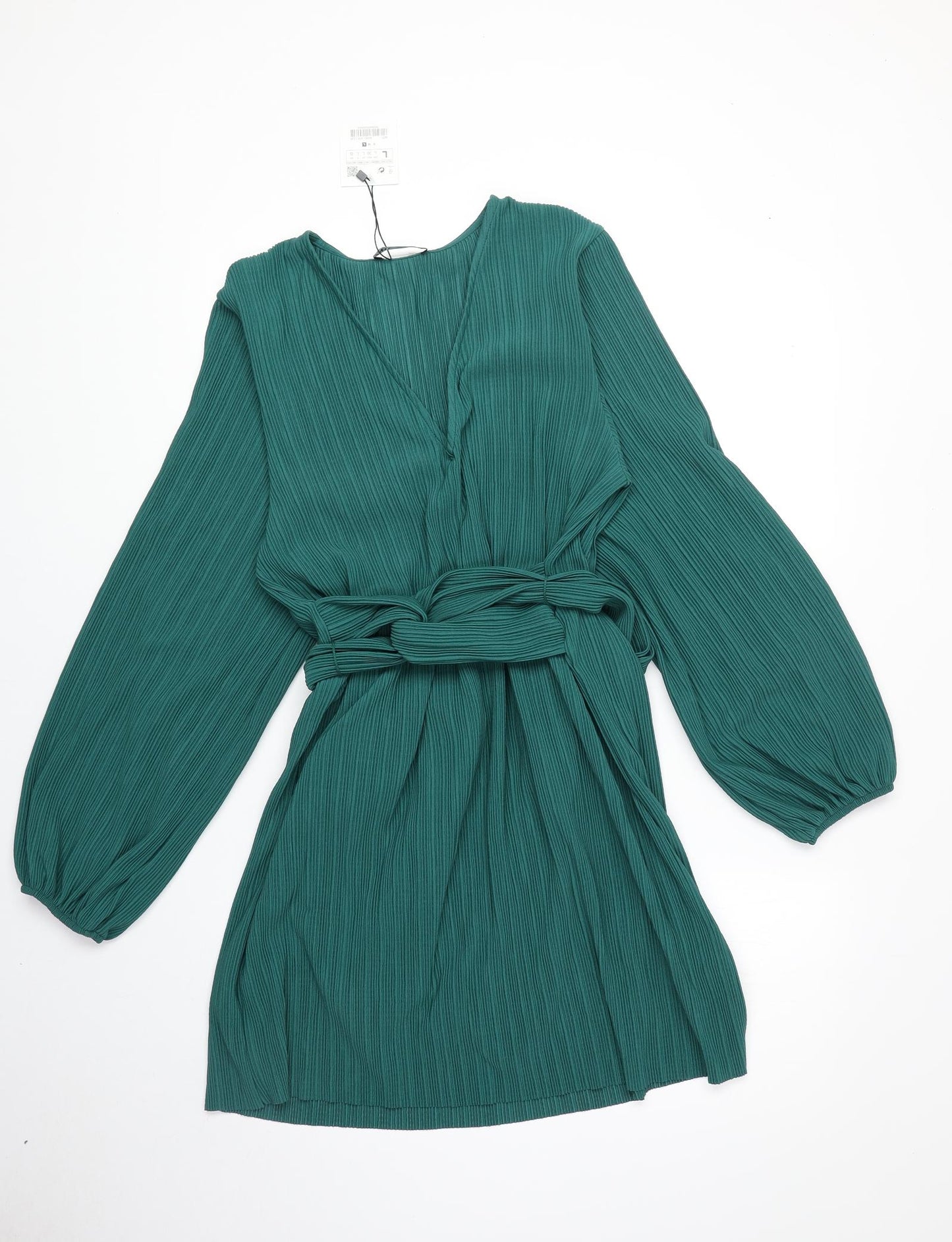 Zara Womens Green Polyester Fit & Flare Size L V-Neck Pullover