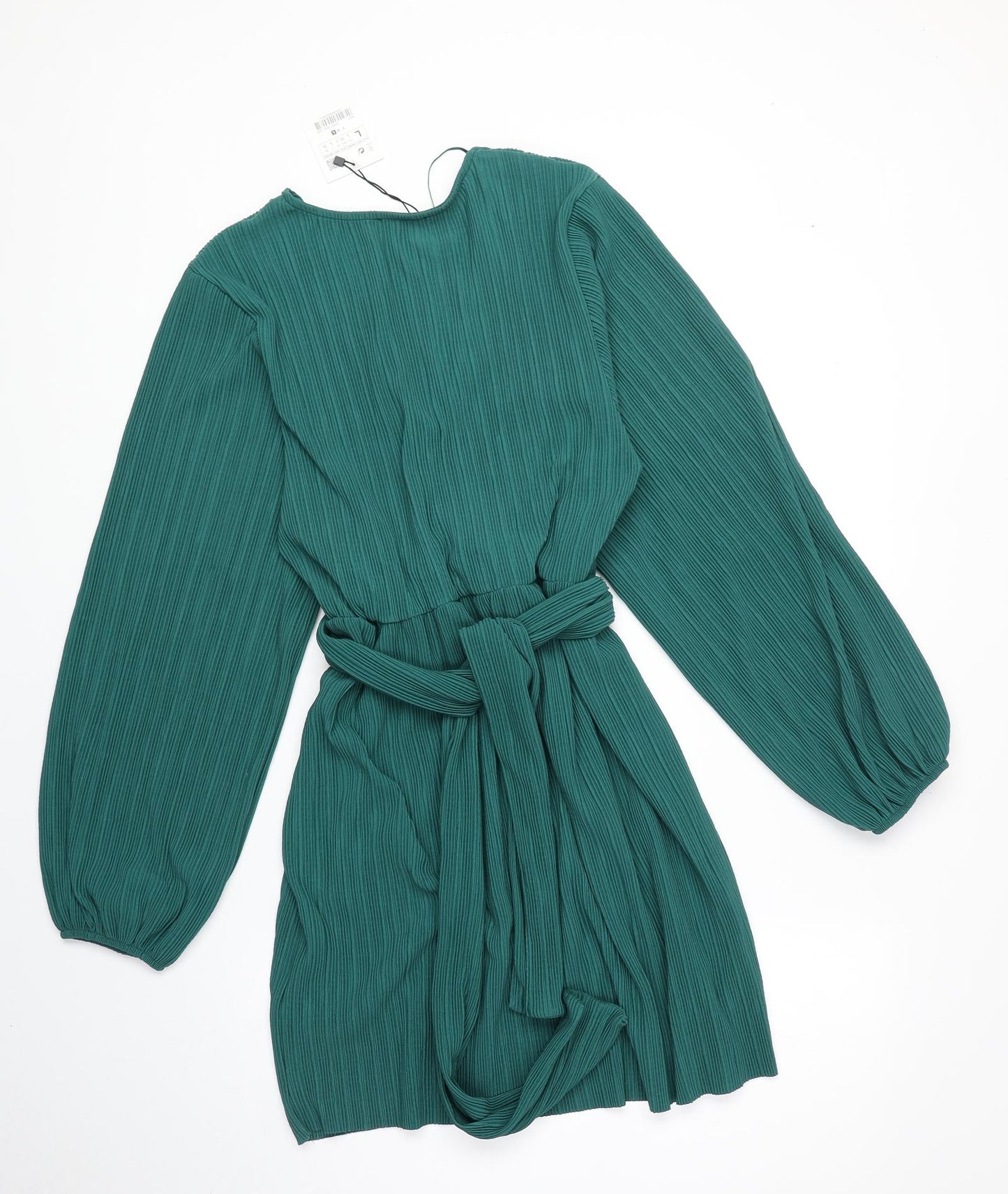 Zara Womens Green Polyester Fit & Flare Size L V-Neck Pullover