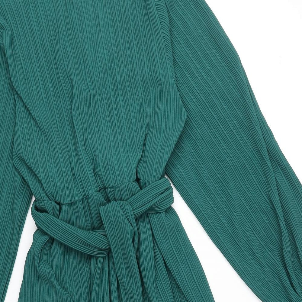 Zara Womens Green Polyester Fit & Flare Size L V-Neck Pullover