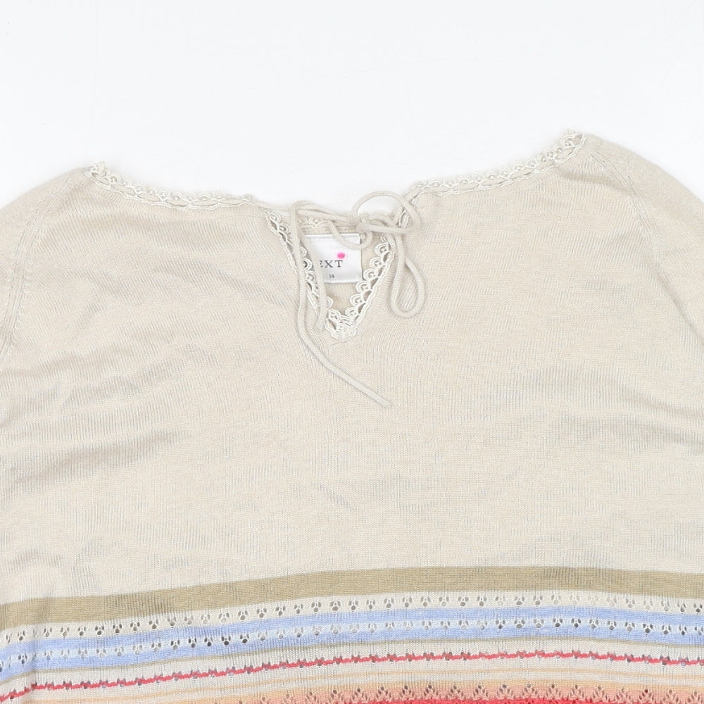 NEXT Womens Beige Striped Acrylic Basic Blouse Size 14 Boat Neck