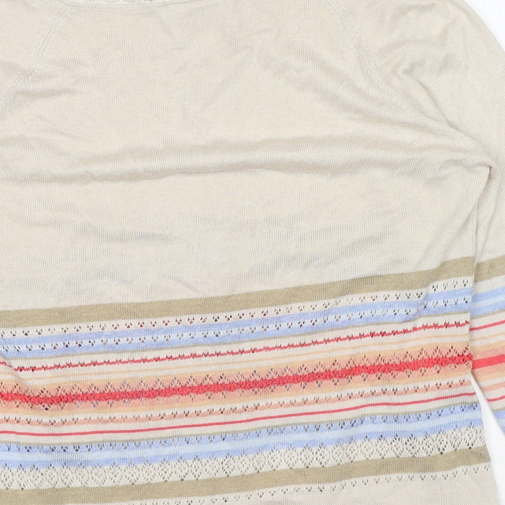 NEXT Womens Beige Striped Acrylic Basic Blouse Size 14 Boat Neck