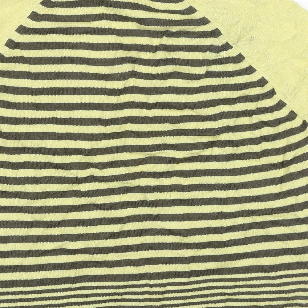 Marks and Spencer Womens Yellow Striped Cotton Basic T-Shirt Size 14 V-Neck