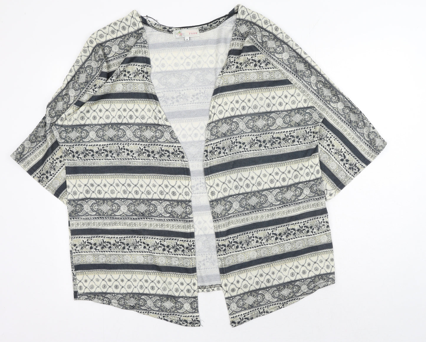 Cameo Rose Womens Beige V-Neck Geometric Polyester Cardigan Jumper Size M