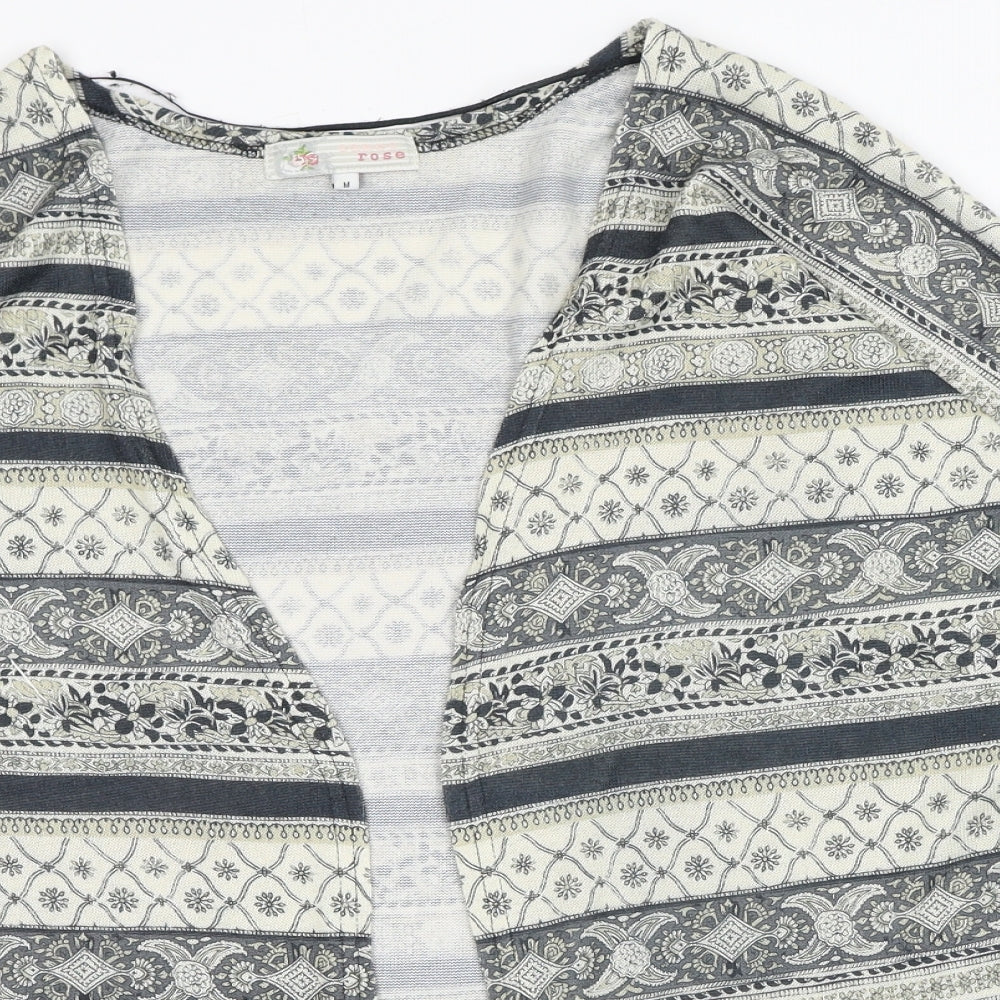 Cameo Rose Womens Beige V-Neck Geometric Polyester Cardigan Jumper Size M
