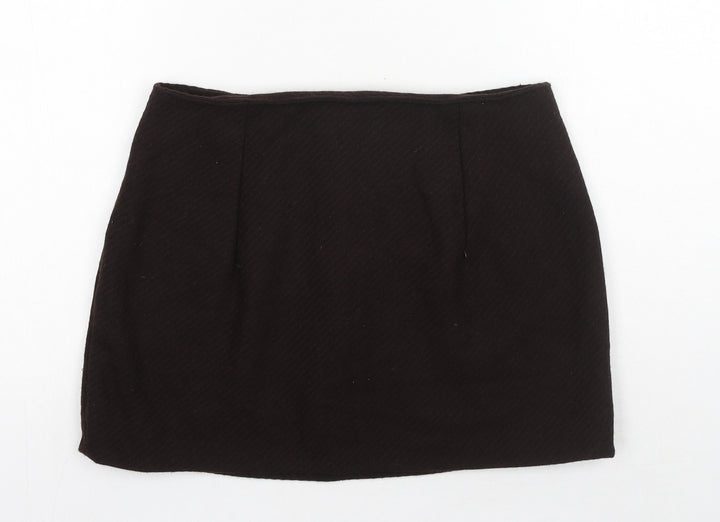 Preworn Womens Brown Cotton Mini Skirt Size 30 in Zip