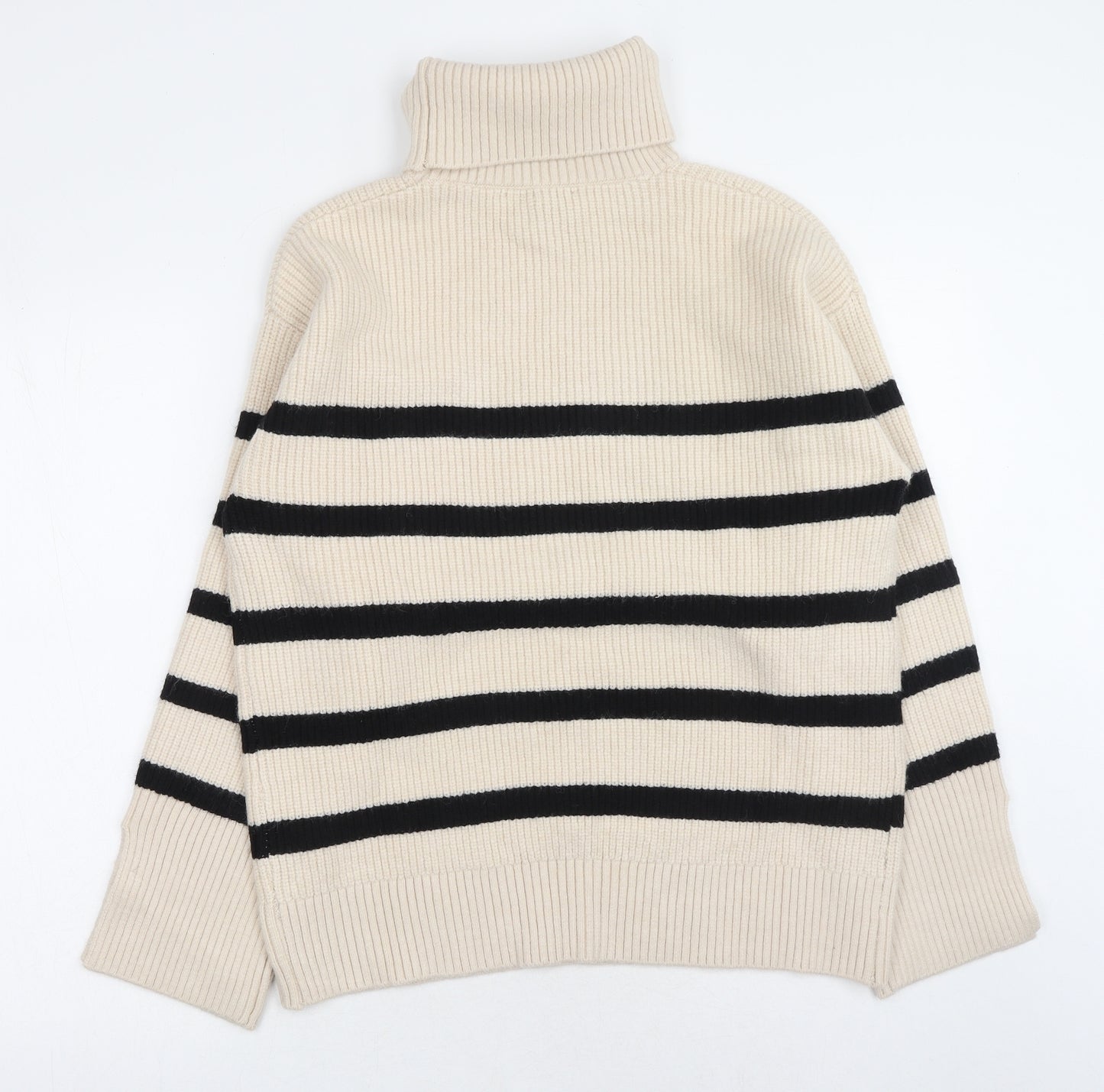 Zara Womens Beige Roll Neck Striped Acrylic Pullover Jumper Size S