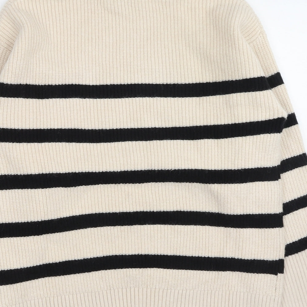 Zara Womens Beige Roll Neck Striped Acrylic Pullover Jumper Size S