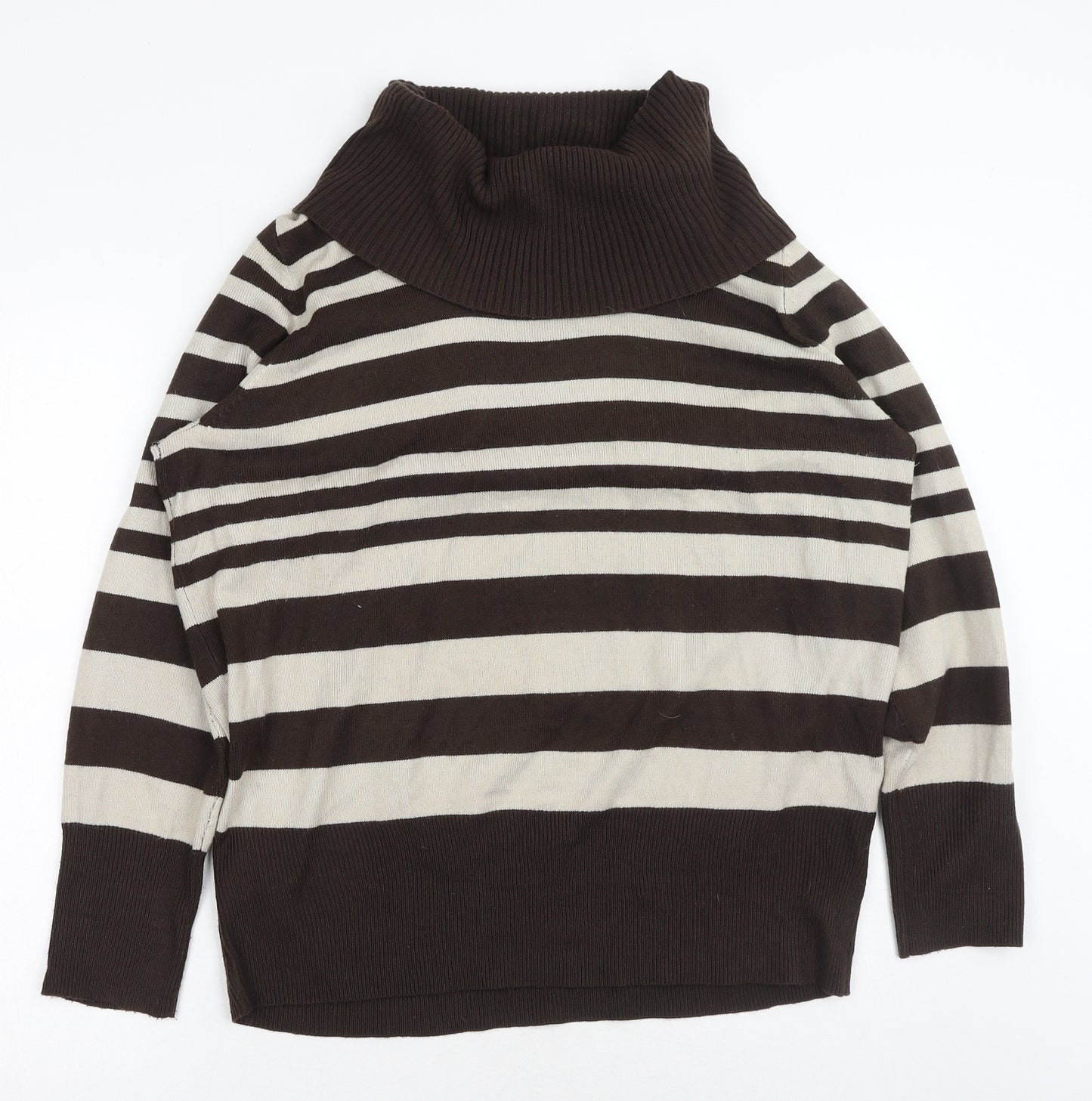 Debenhams Womens Brown Roll Neck Striped Acrylic Pullover Jumper Size 18