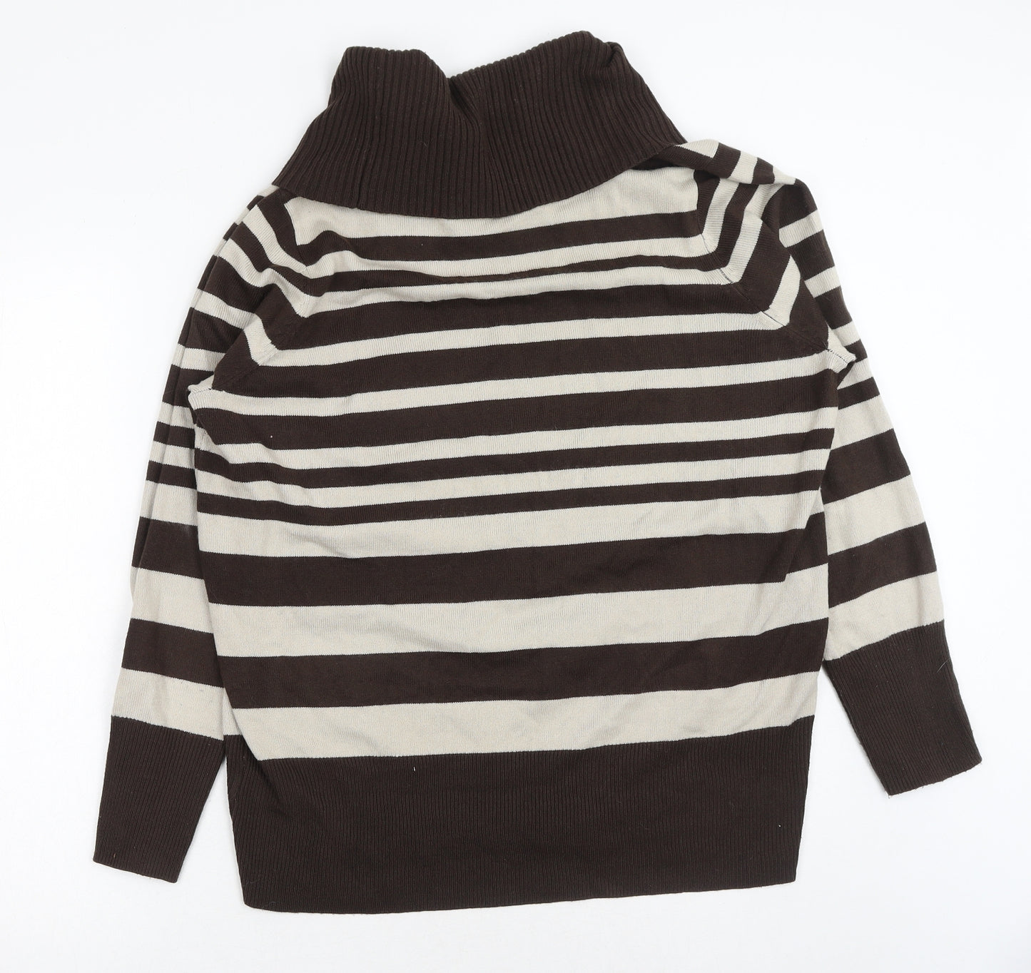 Debenhams Womens Brown Roll Neck Striped Acrylic Pullover Jumper Size 18