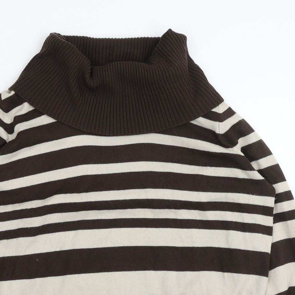 Debenhams Womens Brown Roll Neck Striped Acrylic Pullover Jumper Size 18